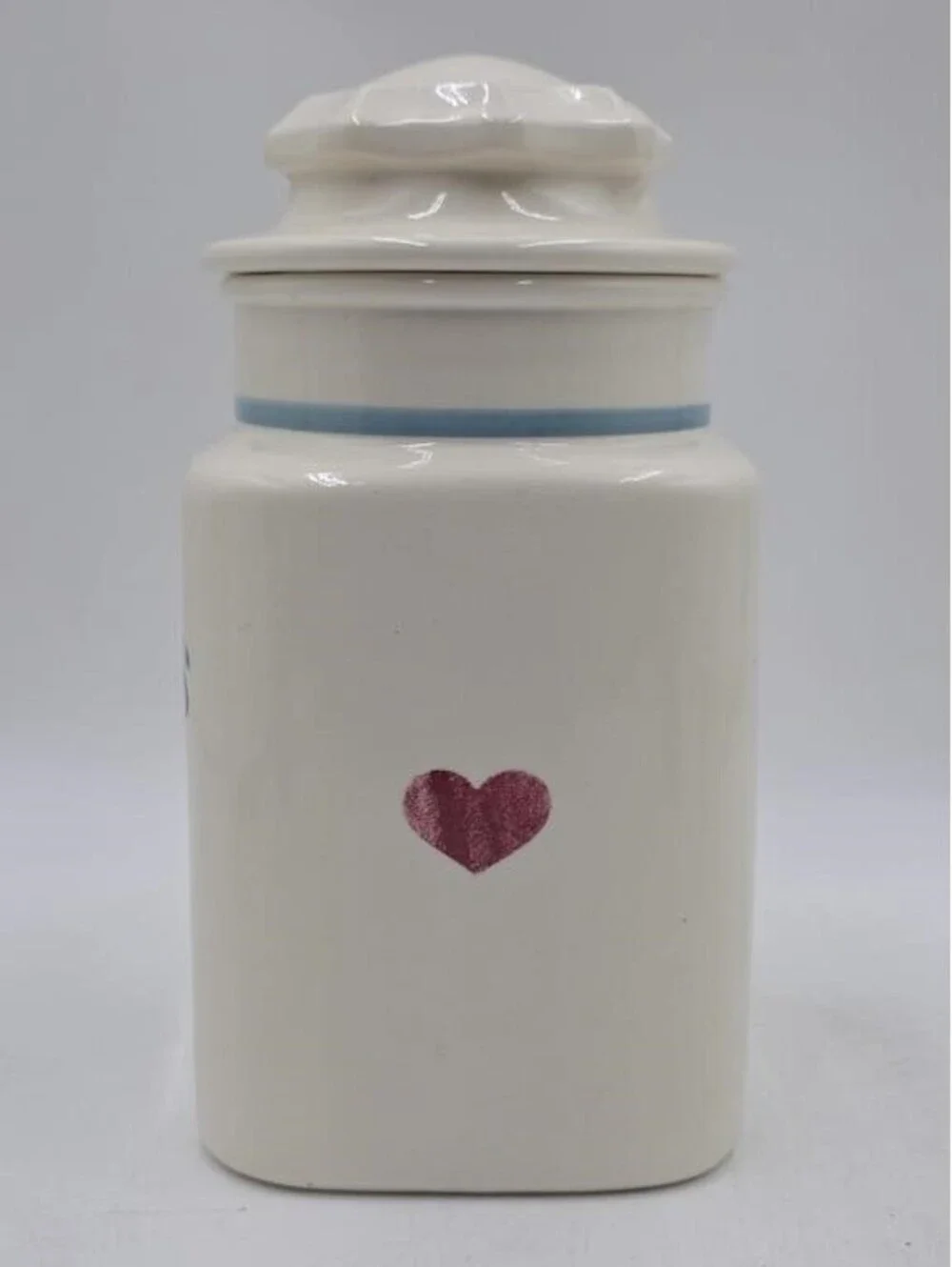 Metlox California Pottery Cookie Jar Vintage Country Heart Blue Canister White